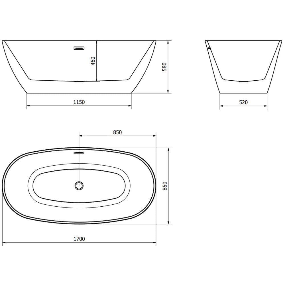 Eris Frittstående Badekar 170x85 Cm Hvit med Svart Overløp - 53441708500-b