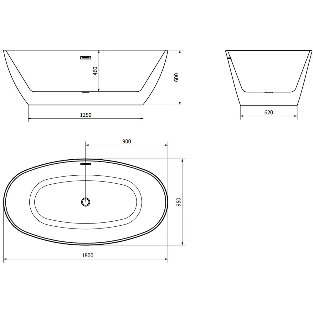 Eris Frittstående Badekar 180x95 Cm Hvit med Gyllen Overløp - 53441809500-g