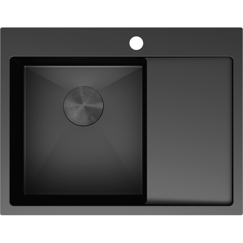 Kjøkkenvask i stål svart Mexen Exar 620 x 480 mm med én kum og avrenningsfelt sett ovenfra.