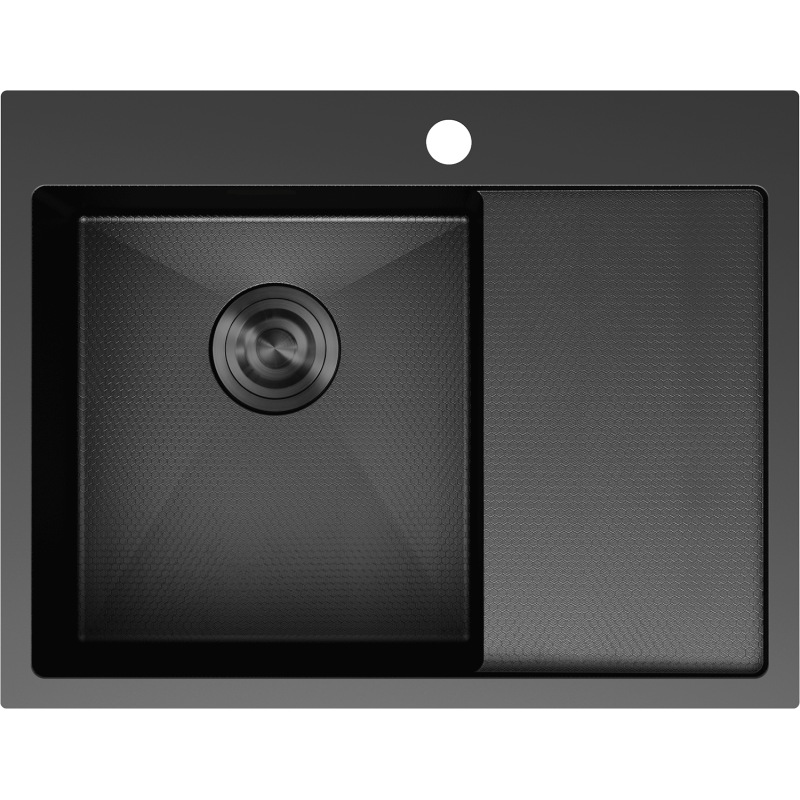 Stålvask Mexen Exar svart kjøkkenvask med ett kum og rillet avrenningsflate sett ovenfra.