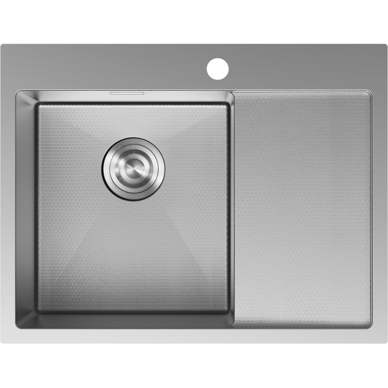 Stålvask Mexen Exar med firkantet kum til venstre og rillet avrenner, sett ovenfra.