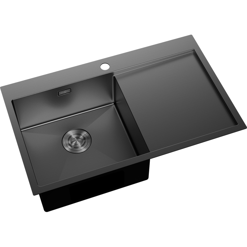 Kjøkkenvask Rustfritt Stål svart Mexen 780x480 mm med venstre kum og høyre avrenningsfelt.