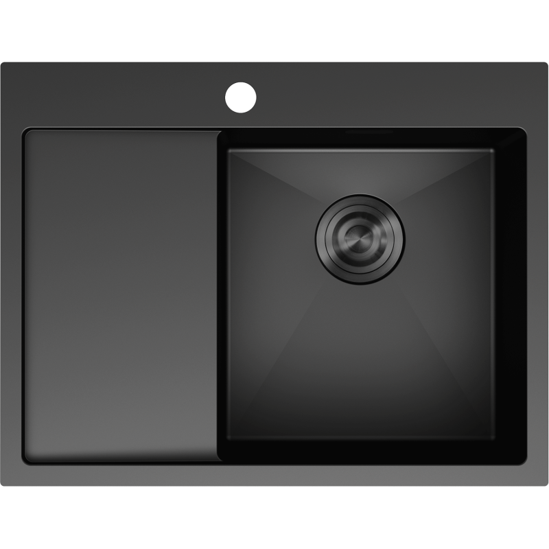 Stålvask Mexen 6432621005p-70, sort, toppvisning med venstre avrenner og høyre kum.