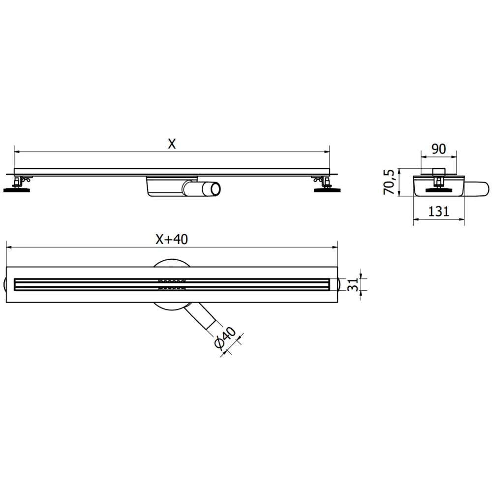 Flat 360° Slim Drenering med Linjeformet Drenering Roterbar 70 Cm Svart