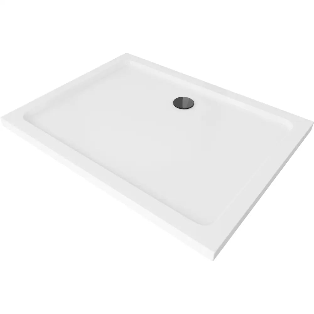 Flat Dusjbrett Rektangulært Slim 90x70 Cm Hvitt Svart Avløp - 40107090b.