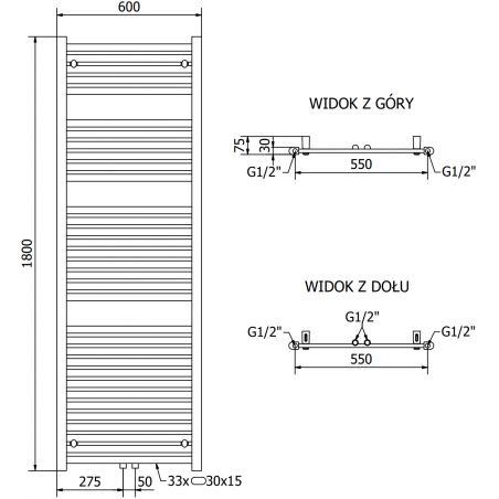 Håndkletørker Hades 1800 x 600 mm, 900 W, Krom