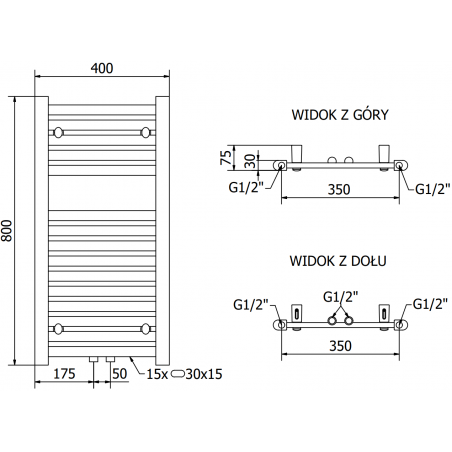 Håndkletørker Hades 800 x 400 mm, 300 W, Antrasitt