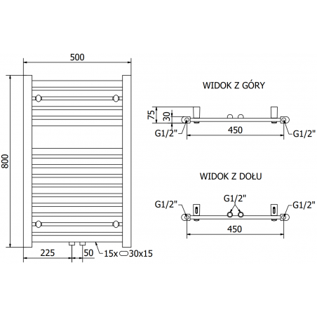 Håndkletørker Hades 800 x 500 mm, 300 W, Krom