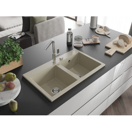 Hektor Kjøkkenvask 2 Kummer 800 x 480 mm, Beige, Vannlås Krom - 6521802000-69