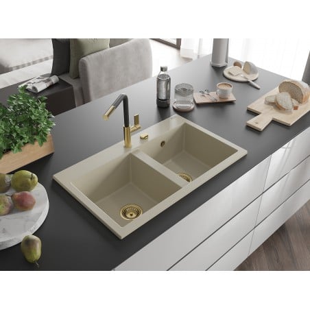 Hektor Kjøkkenvask 2 Kummer 800 x 480 mm, Beige, Vannlås Gull - 6521802000-69-G