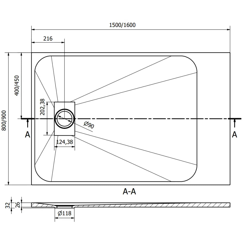 Hugo Dusjbrett Rektangulært Smc 150x90 Cm Svart med Inox Deksel - 42709015-x