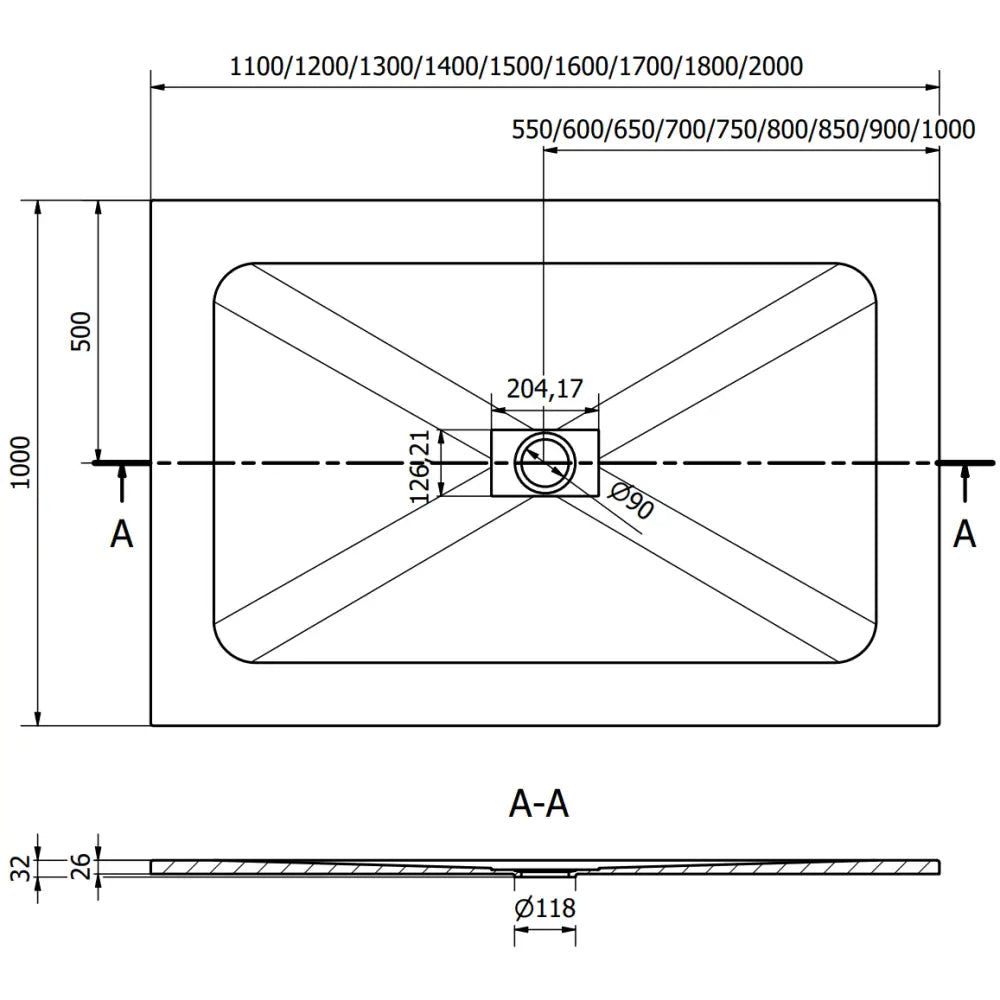 Hugo Rektangulær Dusjbrett i Smc 150x100 Cm Svart med Inox Frontpanel - 42701015-x