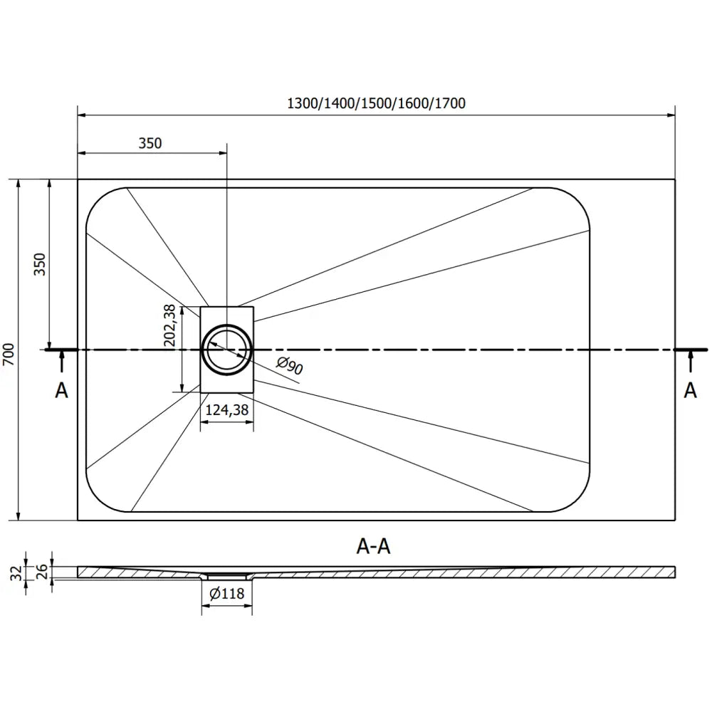 Hugo Rektangulær Dusjbrett Smc 130x70 Cm Svart med Svart Deksel - 42707013-b