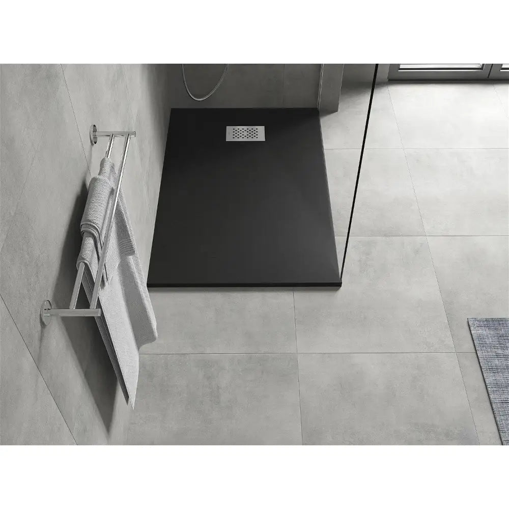 Hugo Rektangulær Smc Dusjbunn 130x80 Cm Sort med Inox Deksel - 42708013-x