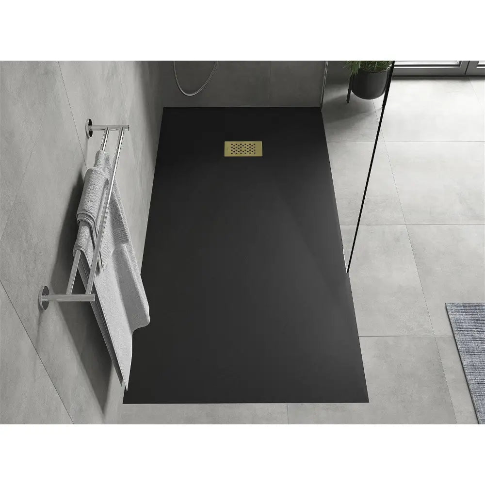 Hugo Rektangulær Smc Dusjbunn 180x90 Cm Svart med Gulldeksel - 42709018-g