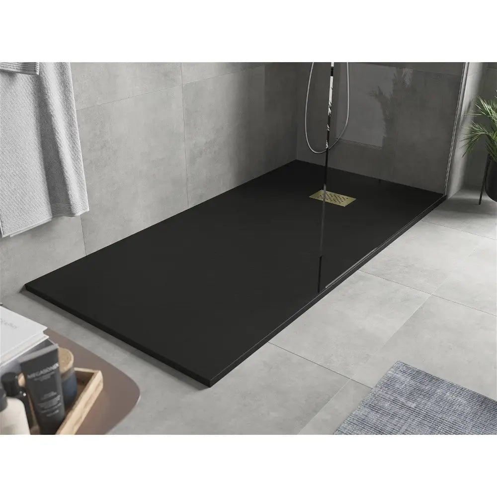 Hugo Rektangulær Smc Dusjbunn 180x90 Cm Svart med Gulldeksel - 42709018-g