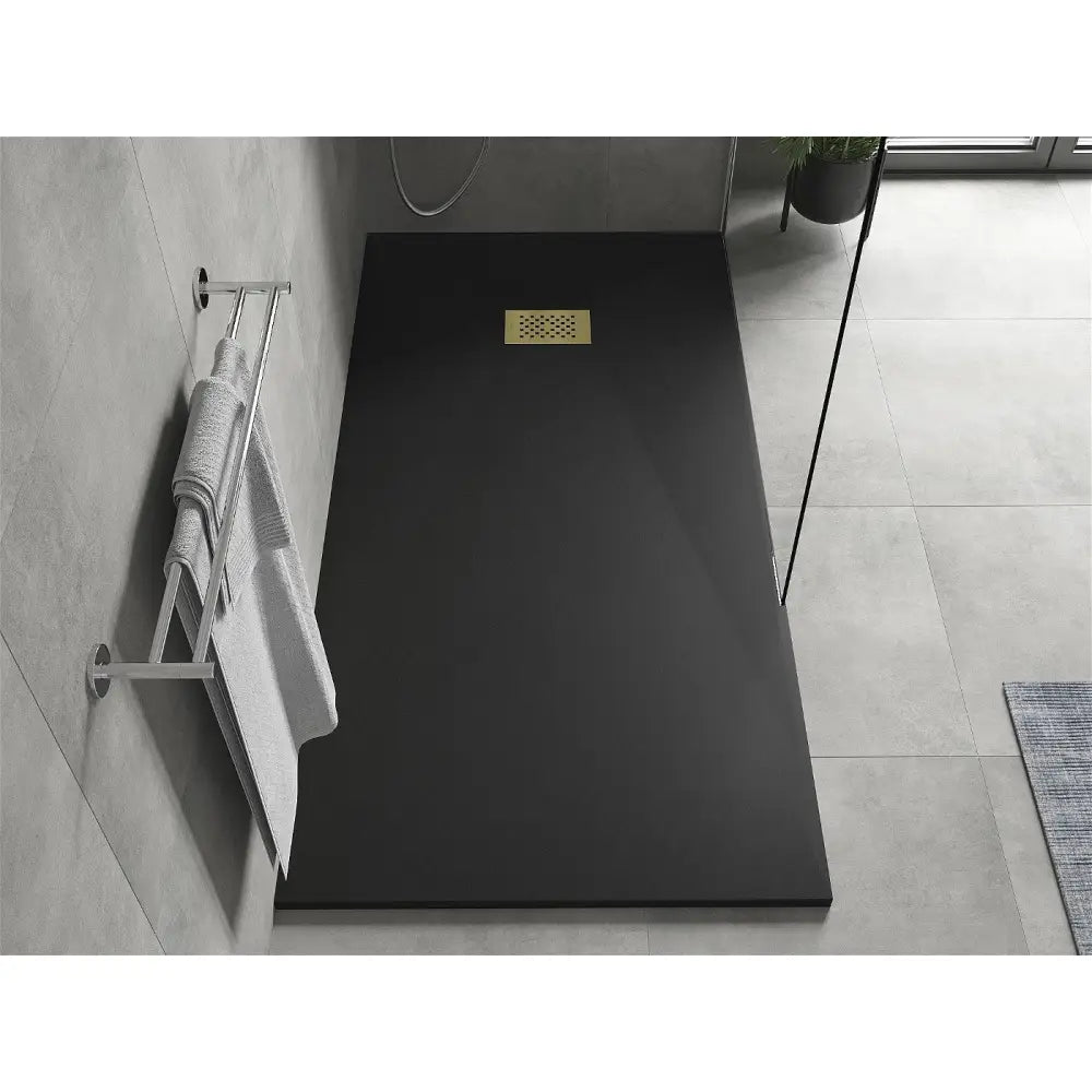 Hugo Rektangulær Smc Dusjbunn 180x90 Cm Svart med Gulldeksel - 42709018-g