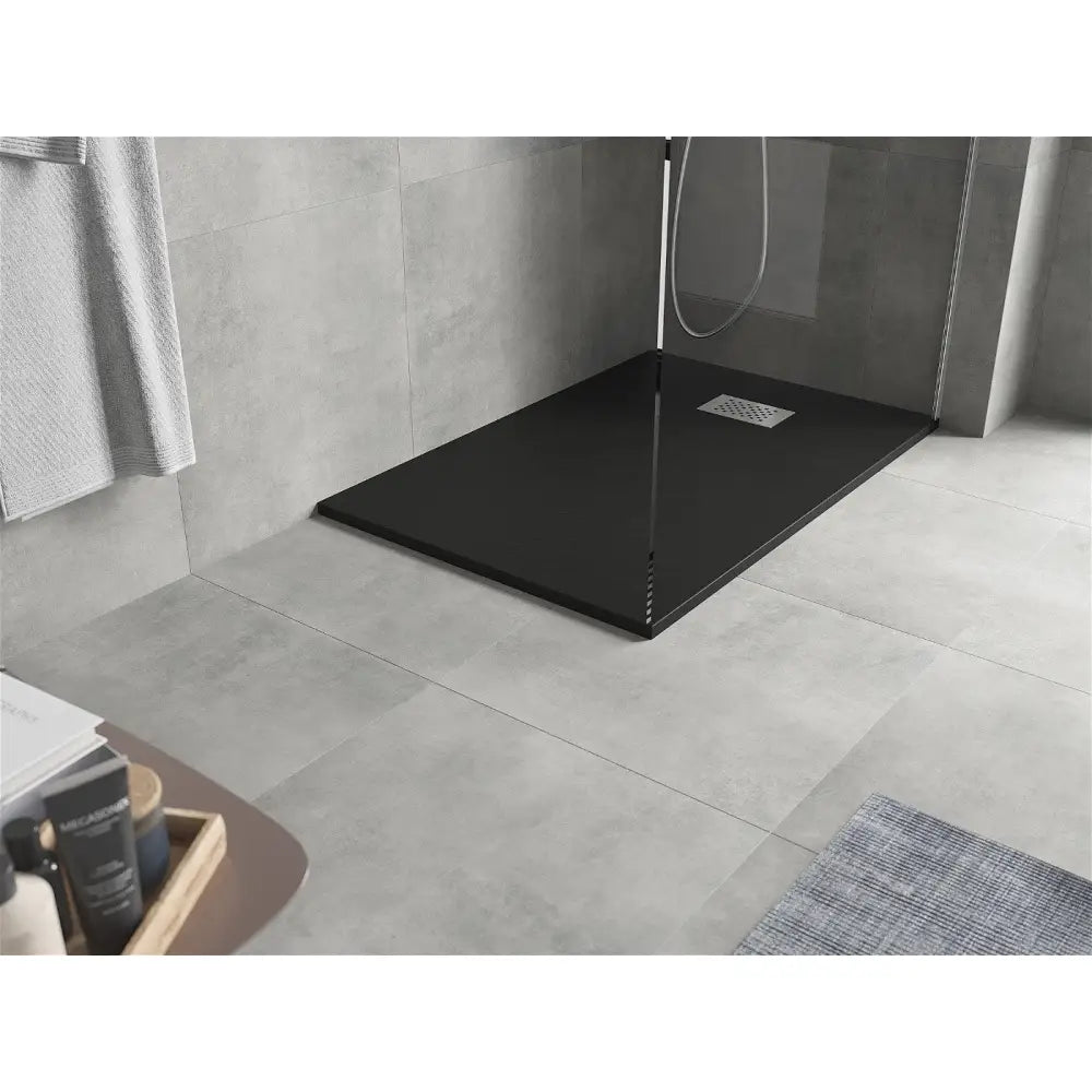 Hugo Rektangulært Dusjbrett Smc 120x70 Cm Svart med Inox Deksel - 42707012-x