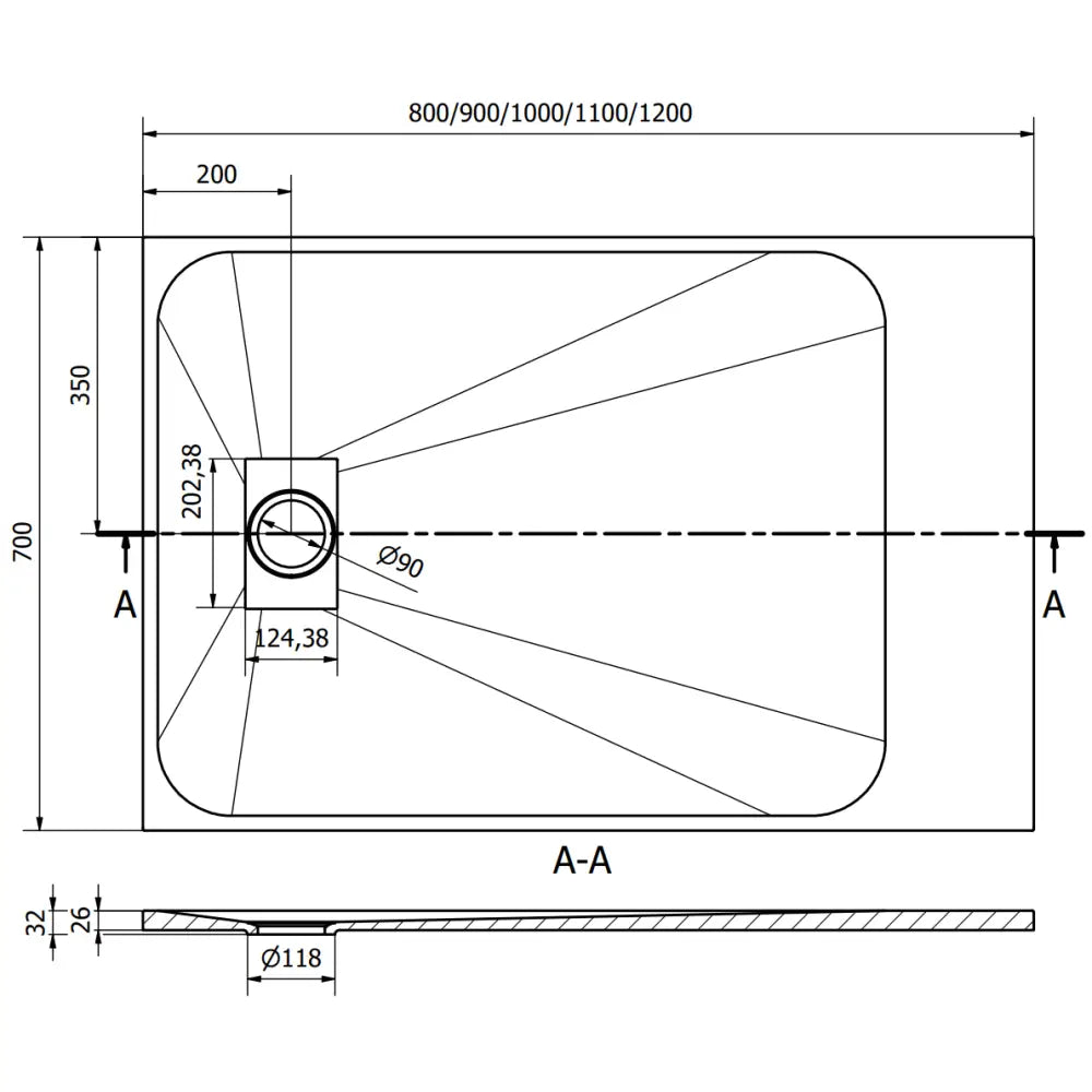 Hugo Rektangulært Dusjbrett Smc 120x70 Cm Svart med Inox Deksel - 42707012-x