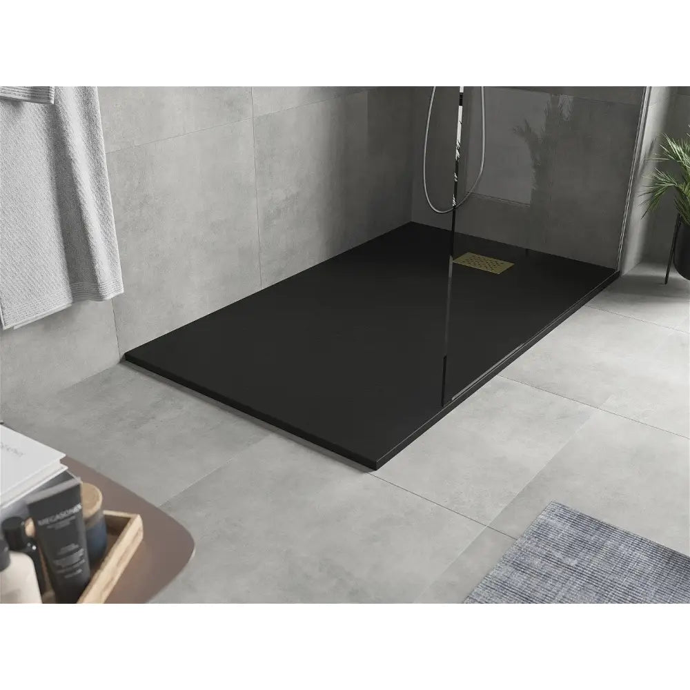 Hugo Rektangulært Dusjbrett Smc 160x70 Cm Sort Gulldeksel - 42707016-g