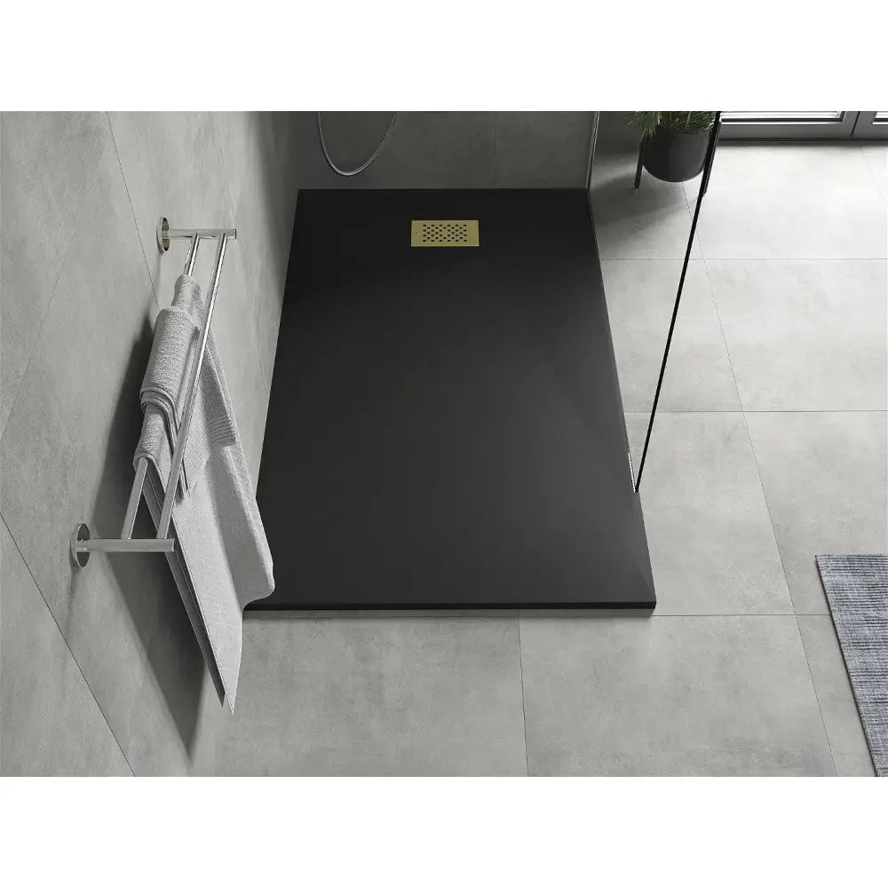 Hugo Rektangulært Dusjbrett Smc 160x70 Cm Sort Gulldeksel - 42707016-g