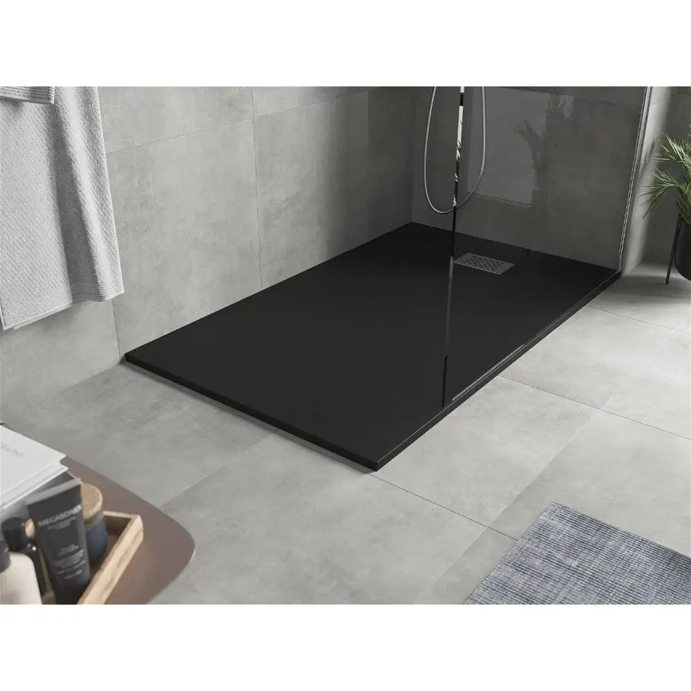 Hugo Rektangulært Smc-dusjbrett 140x90 Cm Svart med Inox-deksel - 42709014-x