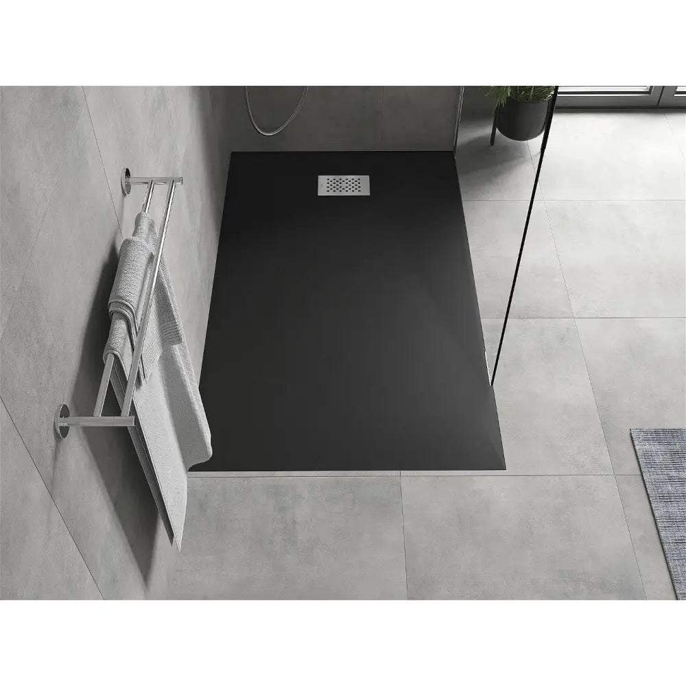 Hugo Rektangulært Smc-dusjbrett 140x90 Cm Svart med Inox-deksel - 42709014-x