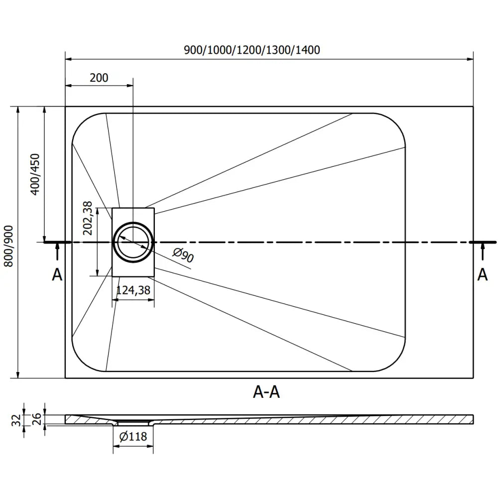 Hugo Rektangulært Smc-dusjbrett 140x90 Cm Svart med Inox-deksel - 42709014-x