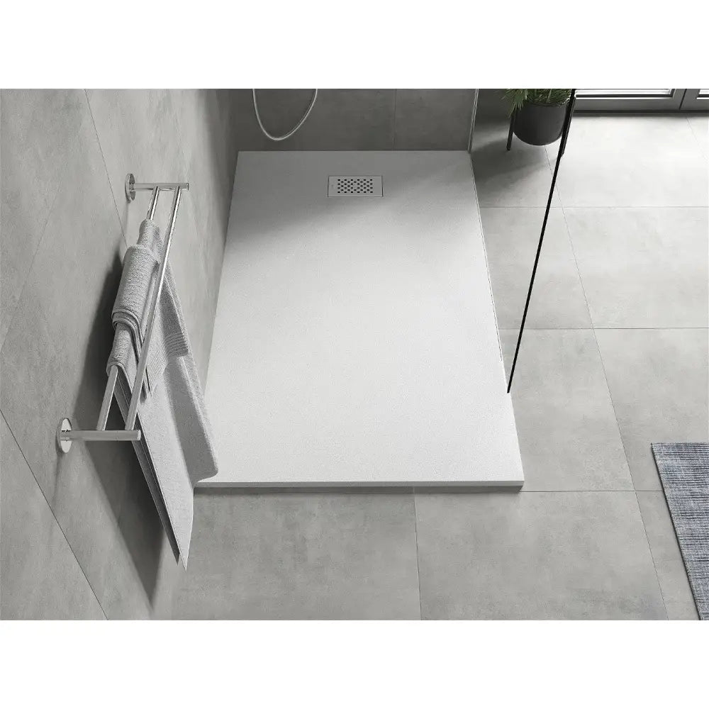Hugo Rektangulært Smc-dusjbrett 160x80 Cm Hvitt med Rustfritt Stål Frontpanel - 42108016-x