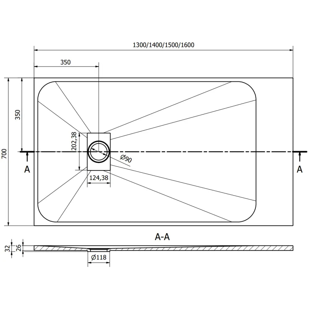 Hugo Rektangulært Smc-dusjkar 130x70 Cm Grå –