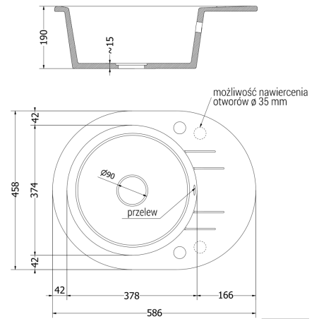 Kevin Kjøkkenvask 1 Kum Med Avrenning 586 x 458 mm, Svart/Grå, Vannlås Krom - 6517581005-76