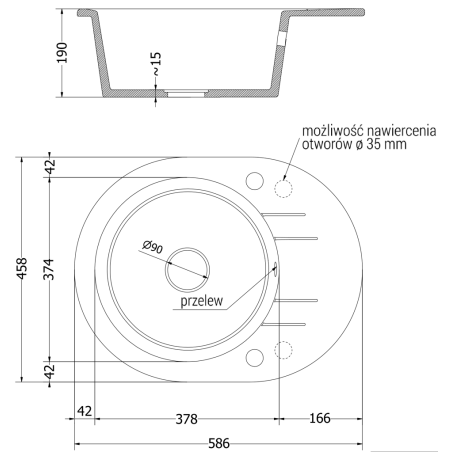 Kevin Kjøkkenvask 1 Kum Med Avrenning 586 x 458 mm, Svart/Grå, Vannlås Svart - 6517581005-76-B