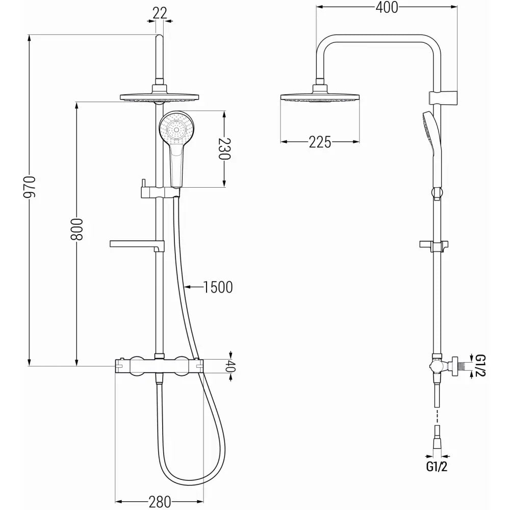 Dusjsett med Regndusj og Termostatbatteri Krom/hvit S1