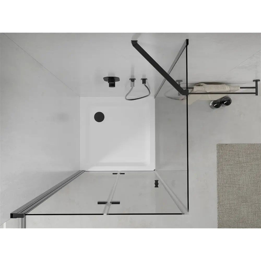 Dusjhjørne med Dusjbrett 100x100 Cm Gjennomsiktig Svart S2