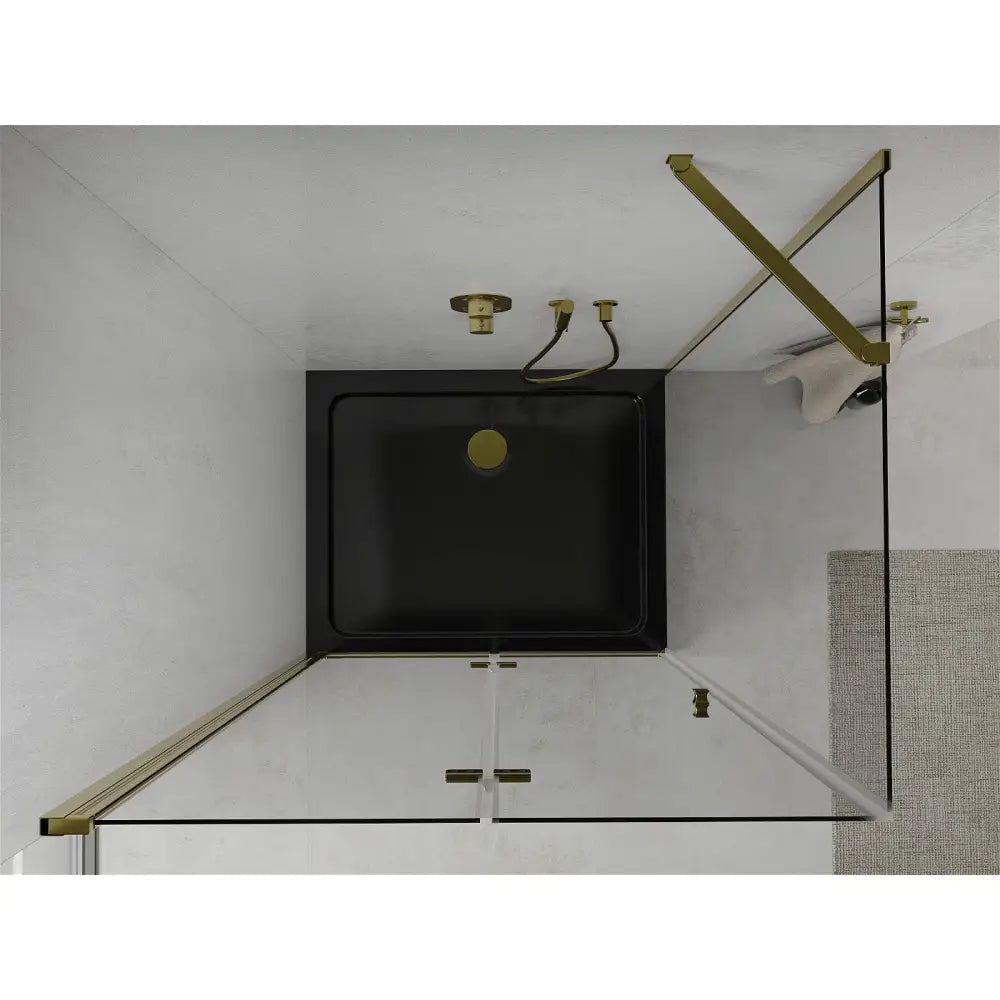 Dusjhjørne med Dusjbrett 100x90 Cm Gjennomsiktig Gull S2