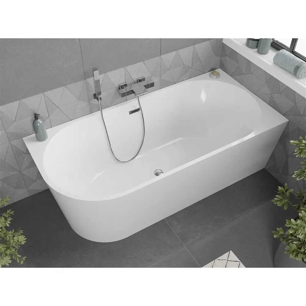 Badekar Mia 140x75 cm for høyre hjørnemontering med avløp i midten