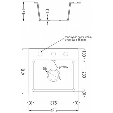 Milo Kjøkkenvask 1 Kum 435 x 410 mm, Hvit, Vannlås Krom - 6505441000-20