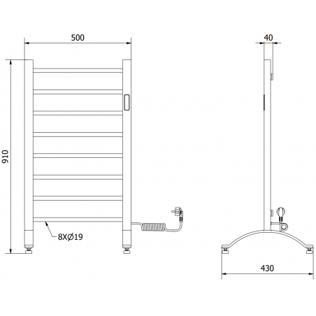 Håndkletørker Oso 2-i-1 Stående 910 x 500 mm, 200 W, Sort