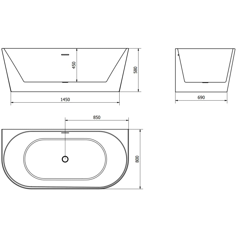 Oval Frittstående Vegghengt Badekar 170x80 Cm Hvit