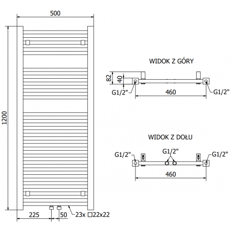 Håndkletørker Pluton 1200 x 500 mm, 600 W, Antrasitt