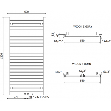 Håndkletørker Pluton 1200 x 600 mm, 900 W, Hvit