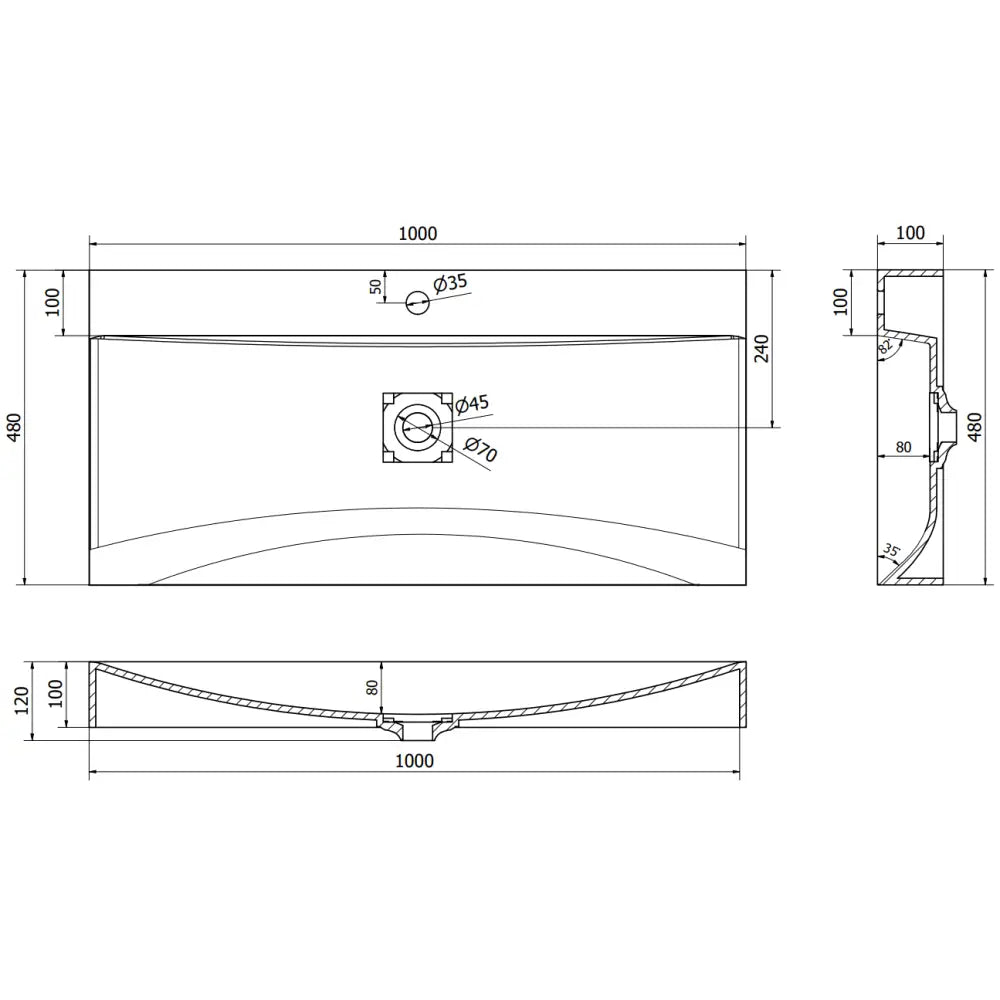 Poli Servant for Påmontering av Kompositt 1/o 100x48 Cm Svart