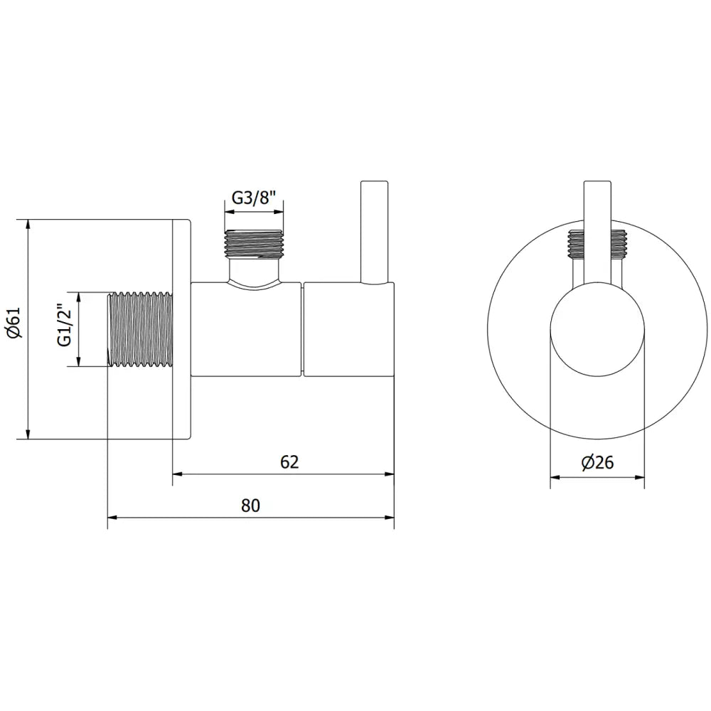 R2 Vinkelventil for Batteri 1/2’’x3/8’’ Krom - 79972