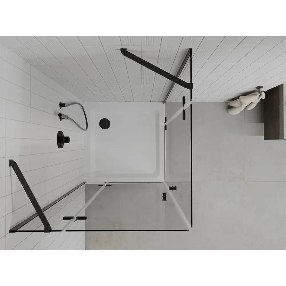 Dusjhjørne med Dusjbrett 80x80 Cm Gjennomsiktig Svart S2