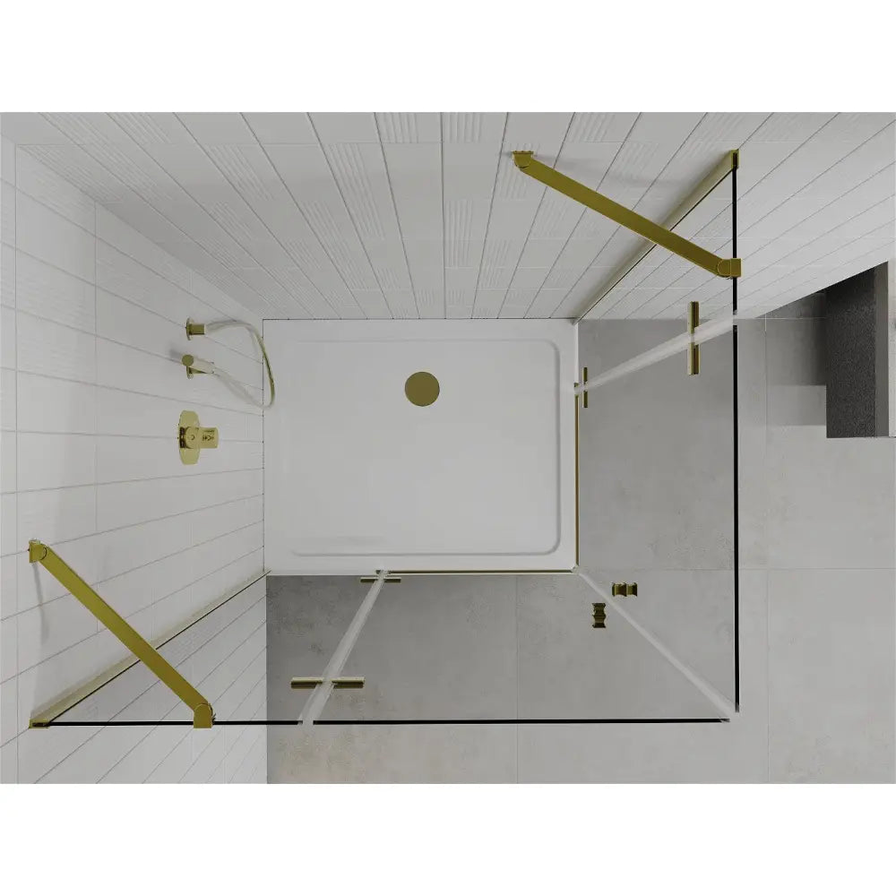 Dusjhjørne med Dusjbrett 90x80 Cm Gjennomsiktig Gull + Lavt Dusjkar