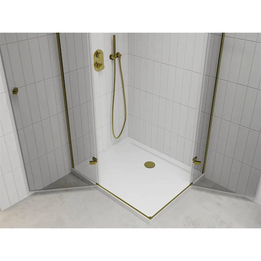 Dusjhjørne med Dusjbrett 90x80 Cm Gjennomsiktig Gull + Lavt Dusjkar