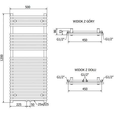 Håndkletørker Sol 1200 x 500 mm, 600 W, Hvit