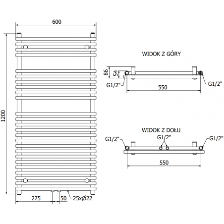 Håndkletørker Sol 1200 x 600 mm, 900 W, Antrasitt