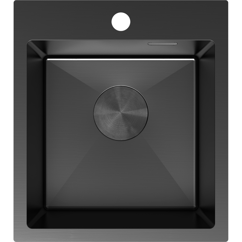 Kjøkkenvask i stål svart Mexen Solix 400 x 450 mm med én kum, sett ovenfra med moderne design.