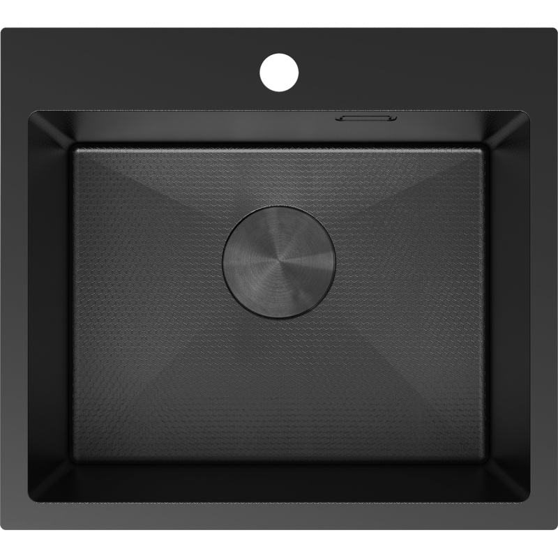 Kjøkkenvask i stål svart Mexen Solix 500 x 450 mm sett ovenfra med strukturert overflate og bunnventil.